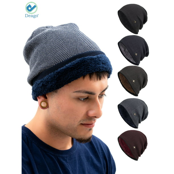 Winter Knit Beanie Slouchy Cap Hat Striped Men’s Toboggan Ribbed Warm Soft Work 